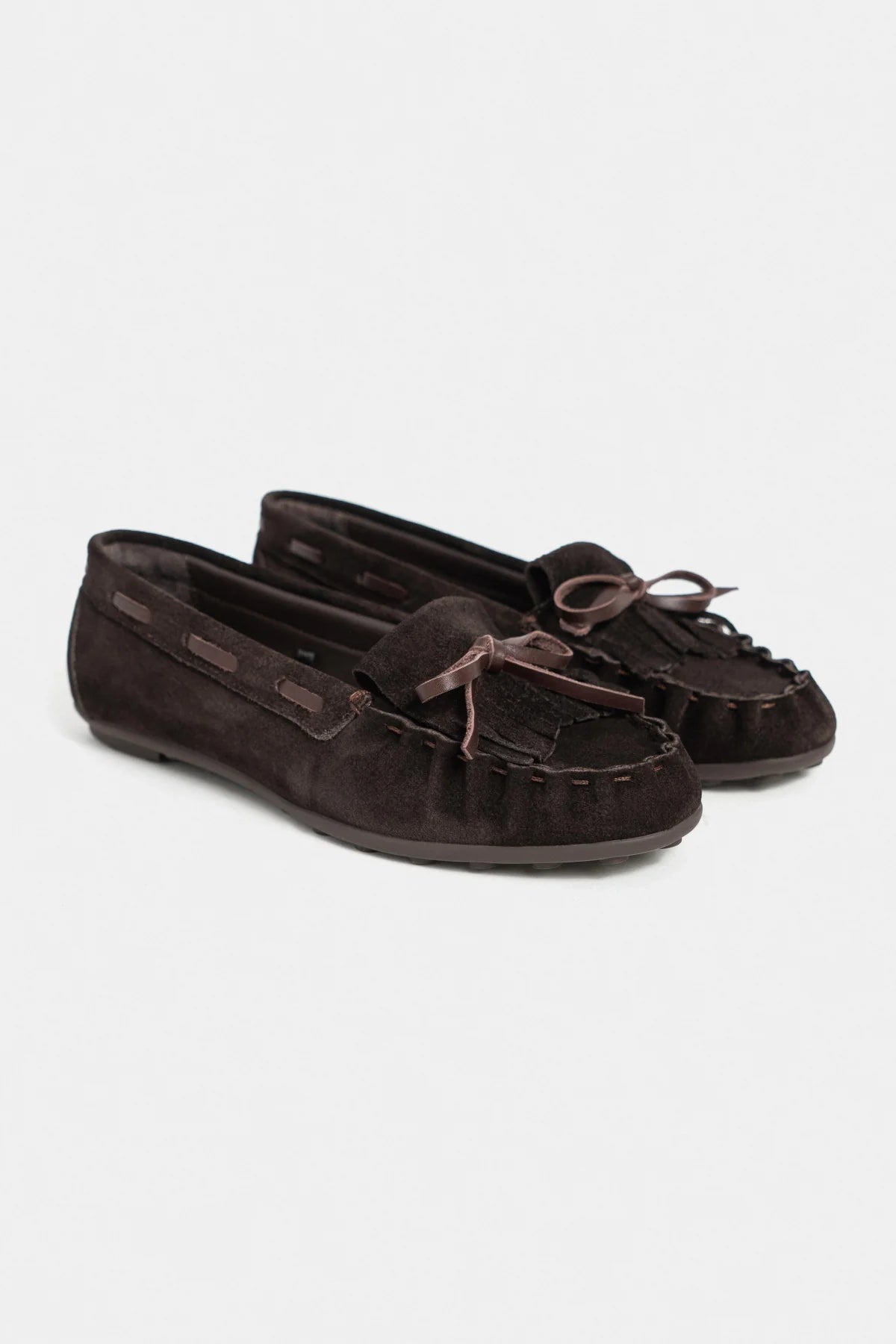 FERRE Bitter Brown Suede Genuine Leather Lace-Up Detail Women’s Loafers