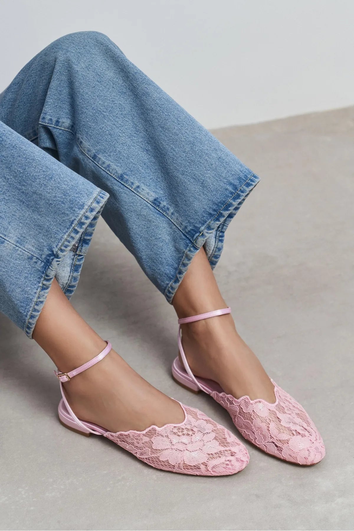 TRACY Candy Pink Lace Detail Back Strap Buckled Women’s Heeled Sandals