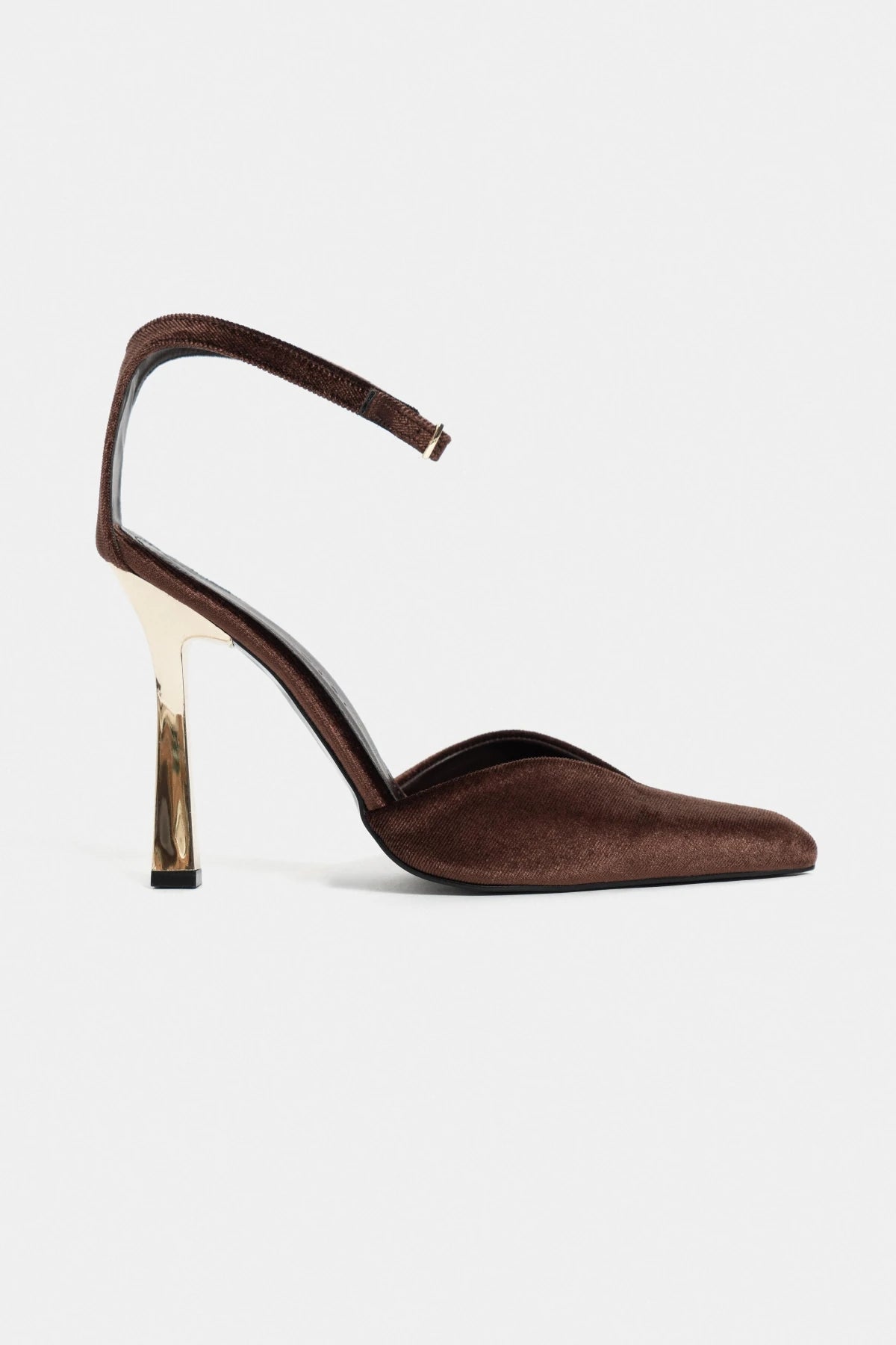 VIBE Coffee Velvet Ankle Strap Women’s Gold Heel Shoes | FOOTWEAR | Heels | Lebbse VIBE Coffee Velvet Ankle Strap Women’s Gold Heel Shoes | FOOTWEAR | Heels | Lebbse