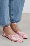 TRACY Candy Pink Lace Detail Back Strap Buckled Women’s Heeled Sandals