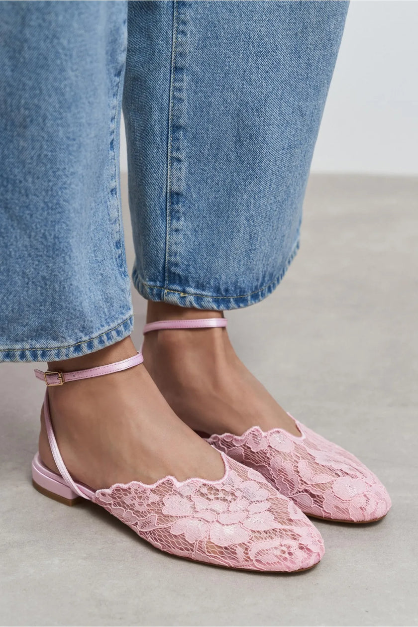 TRACY Candy Pink Lace Detail Back Strap Buckled Women’s Heeled Sandals