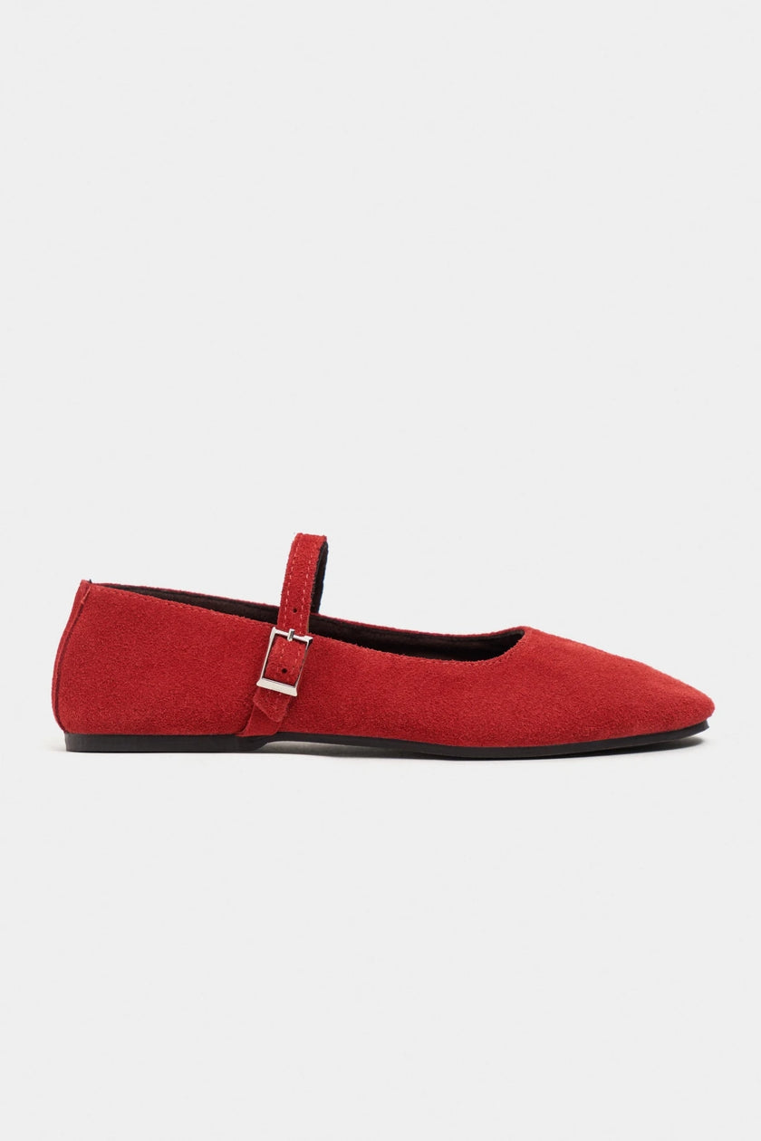 MONO Red Suede Genuine Leather Buckle Detail Women’s Ballet Flats