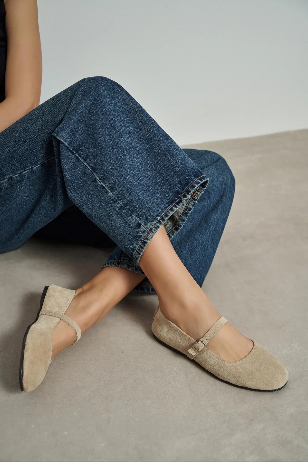 MONO Beige Genuine Leather Buckle Detail Women’s Ballet Flats
