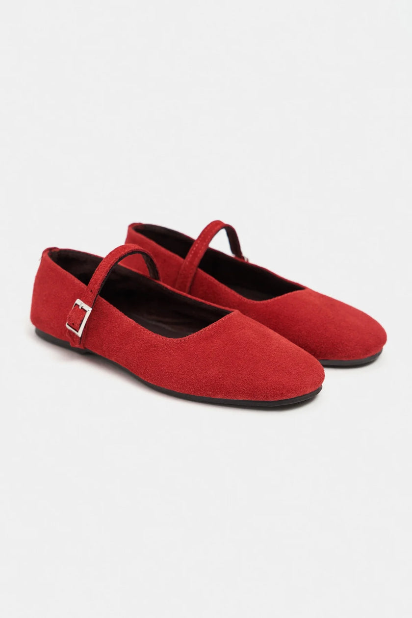 MONO Red Suede Genuine Leather Buckle Detail Women’s Ballet Flats
