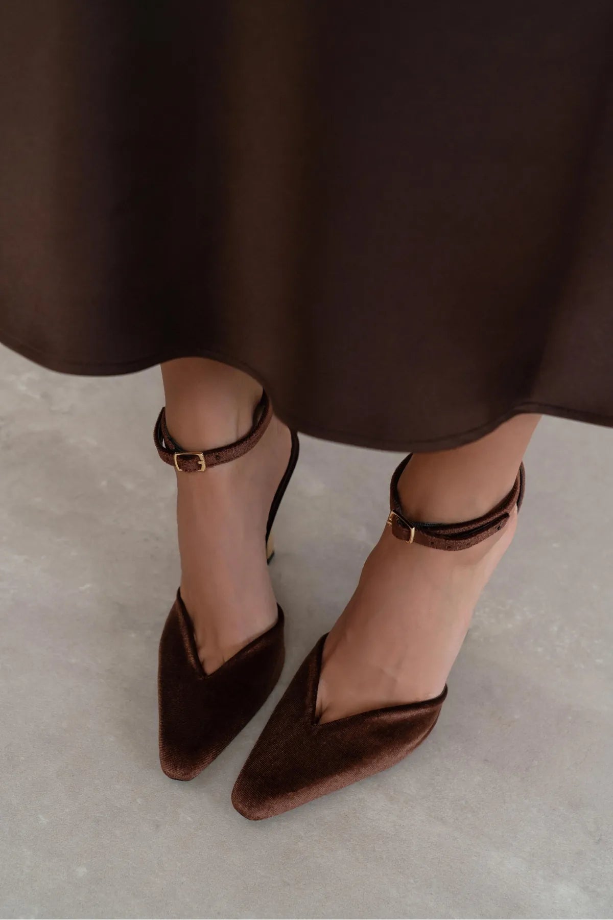 VIBE Coffee Velvet Ankle Strap Women’s Gold Heel Shoes | FOOTWEAR | Heels | Lebbse VIBE Coffee Velvet Ankle Strap Women’s Gold Heel Shoes | FOOTWEAR | Heels | Lebbse