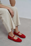 MONO Red Suede Genuine Leather Buckle Detail Women’s Ballet Flats