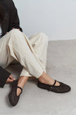 BELINDA Coffee Suede Leather Studded Buckle Detail Women’s Ballerina Flats