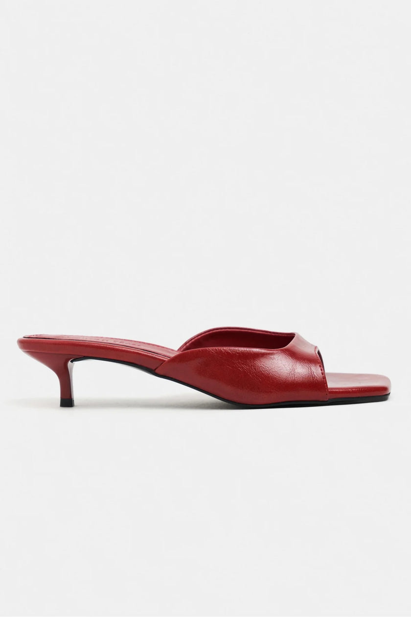 Hazel Red Rustic Patterned Square-Toe Women's Slim-Heeled Slippers