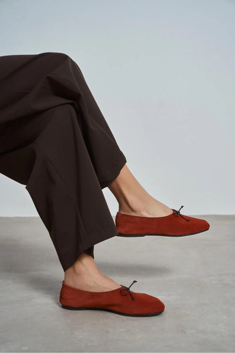 REYNA Terracotta Genuine Leather Bow Detail Women’s Flat Ballet Shoes