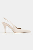 MEHRU Beige Patent Buckle Detail Pointed Toe Women’s Heels