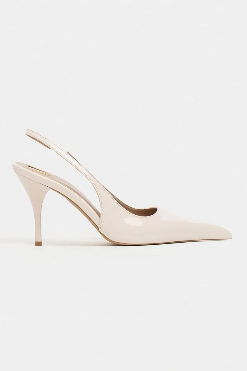 MEHRU Beige Patent Buckle Detail Pointed Toe Women’s Heels