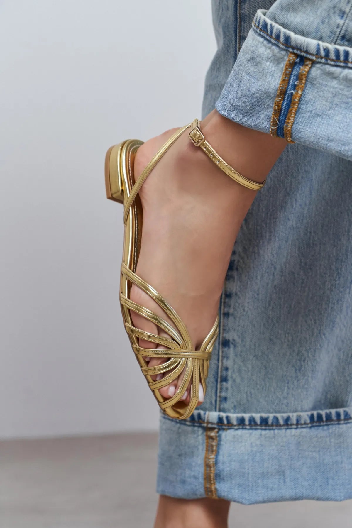 PIKA Gold Metallic Buckle Detail Women’s Sandal Flats