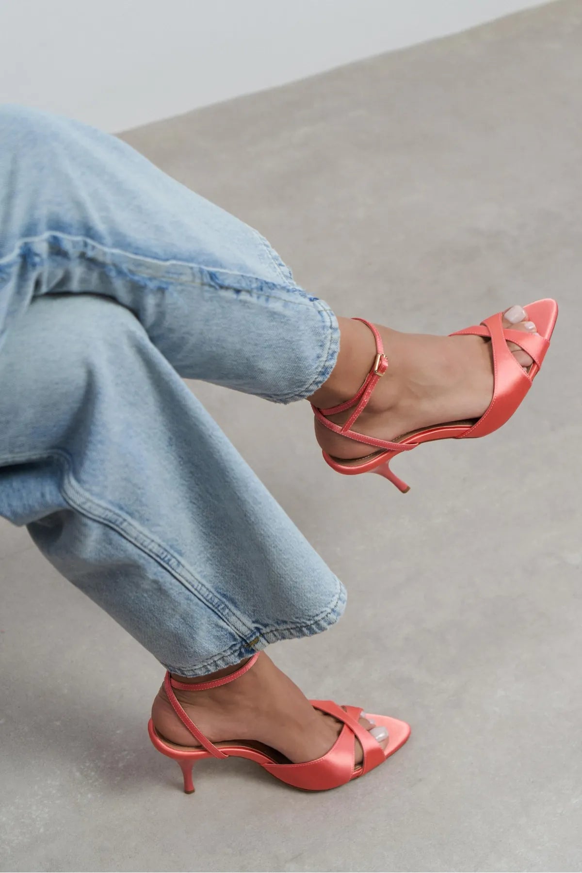 MONICA Salmon Satin Ankle Strap Detail Women’s Stiletto Heels