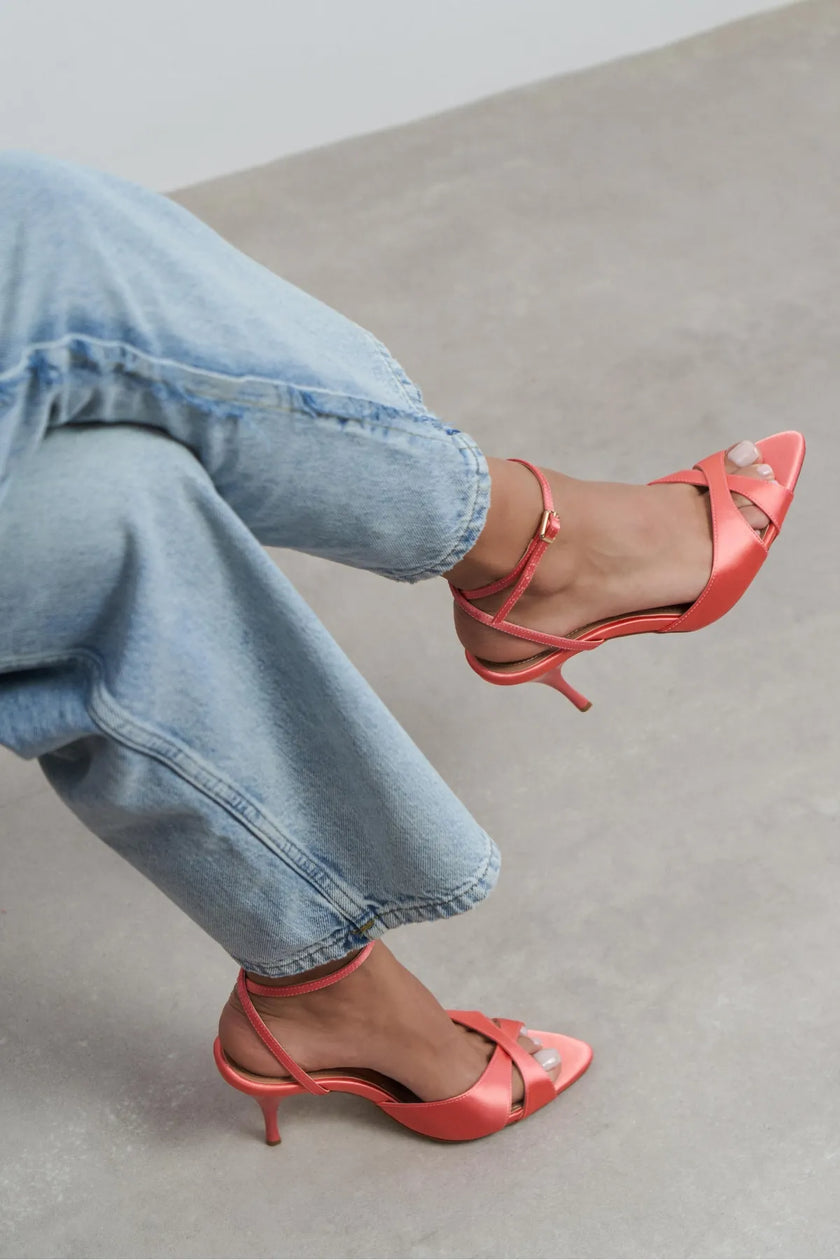 MONICA Salmon Satin Ankle Strap Detail Women’s Stiletto Heels