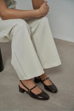 TEDY Coffee Patent Square Toe Buckle Detail Slingback Women’s Low Heel Flats