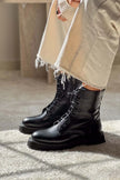 TEMPEST BLACK GENUINE LEATHER LACE-UP WOMEN'S COMBAT BOOTS