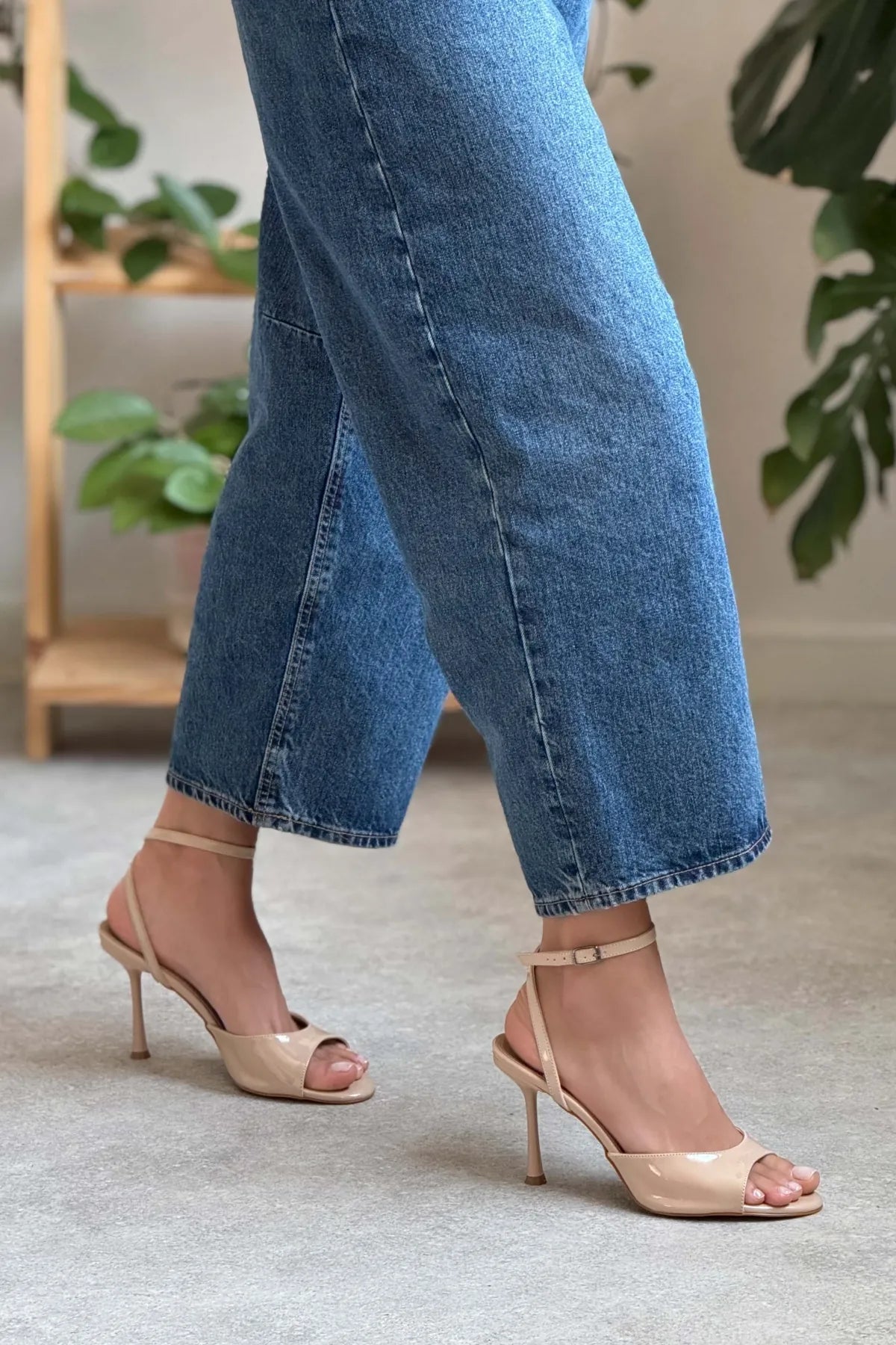 CHARMS Nude Patent Ankle-Strap Detail Women’s Slim High-Heel Shoes