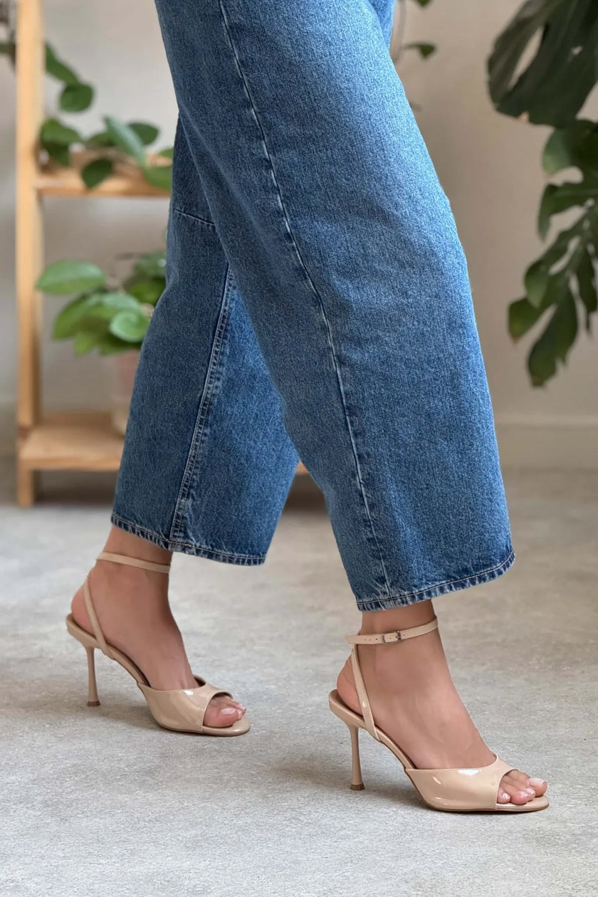 CHARMS Nude Patent Ankle-Strap Detail Women’s Slim High-Heel Shoes