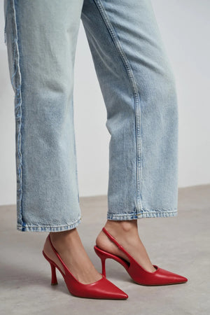ELARA Red Matte Slingback V-Vamp Pointed Toe Women’s Heels