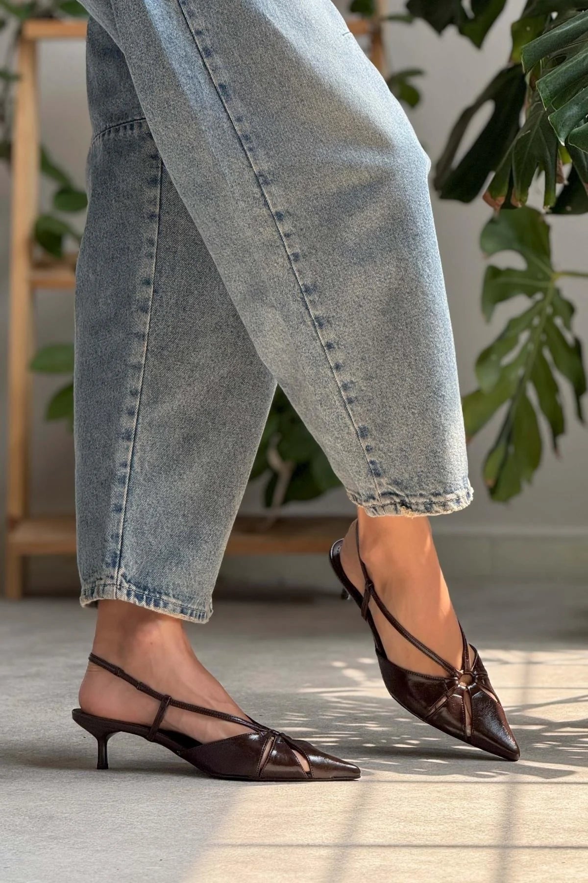 Sebastian Coffee Patterned Matte Ankle Elastic Detail Women's High Heel Shoes