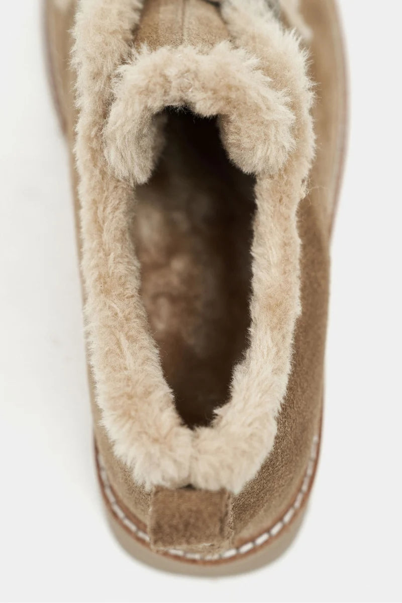 LUSHA Rome Beige Genuine Suede Leather Fur-Lined Lace-Up Shoes – 2 cm