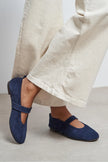 Tectum Navy Blue Suede Genuine Leather Medium-Band Flat Women's Ballet Flats