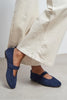 Tectum Navy Blue Suede Genuine Leather Medium-Band Flat Women's Ballet Flats