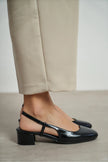 HARMONY Black Rustic Pattern Square Toe Buckle Detail Women’s Low Heel Ballet Shoes