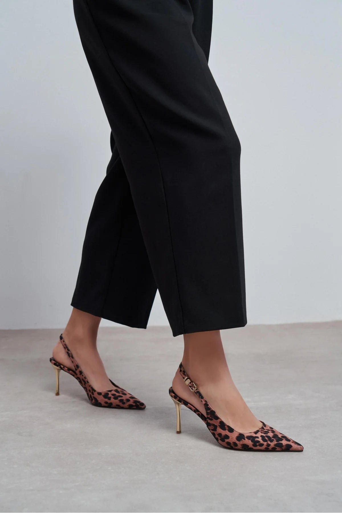 VIORA Leopard Satin Buckle Detail Women’s Gold Heel Shoes