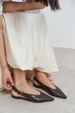 TESSA Brown Matte Pointed Toe Buckle Detail Low Heel Women’s Flats