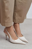 MEHRU Beige Patent Buckle Detail Pointed Toe Women’s Heels