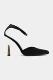 VIBE Black Velvet Ankle Strap Women’s Gold Heel Shoes
