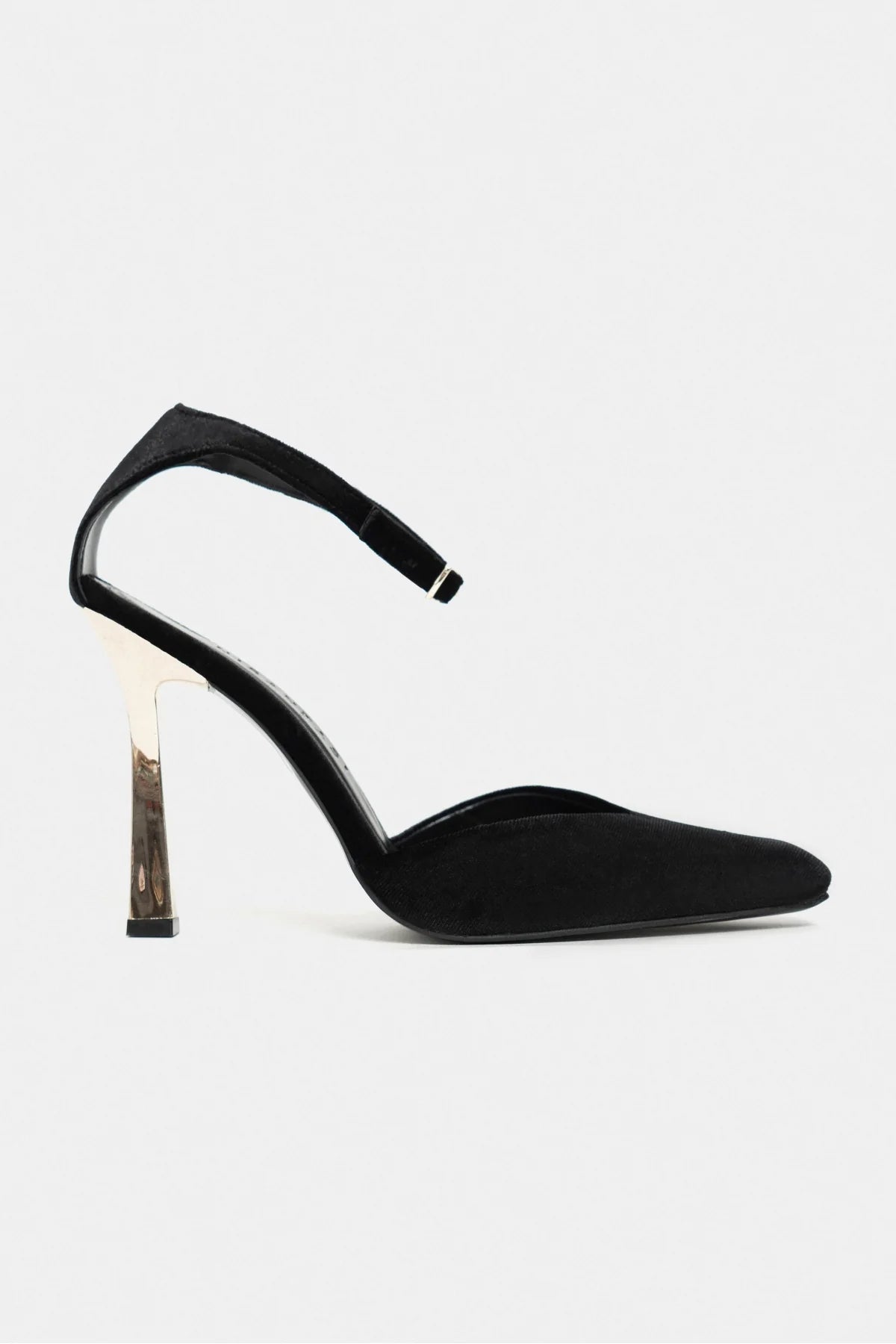 VIBE Black Velvet Ankle Strap Women’s Gold Heel Shoes | FOOTWEAR | Heels | Lebbse VIBE Black Velvet Ankle Strap Women’s Gold Heel Shoes | FOOTWEAR | Heels | Lebbse