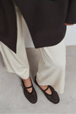 BELINDA Coffee Suede Leather Studded Buckle Detail Women’s Ballerina Flats