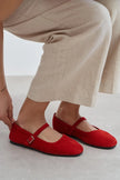 MONO Red Suede Genuine Leather Buckle Detail Women’s Ballet Flats