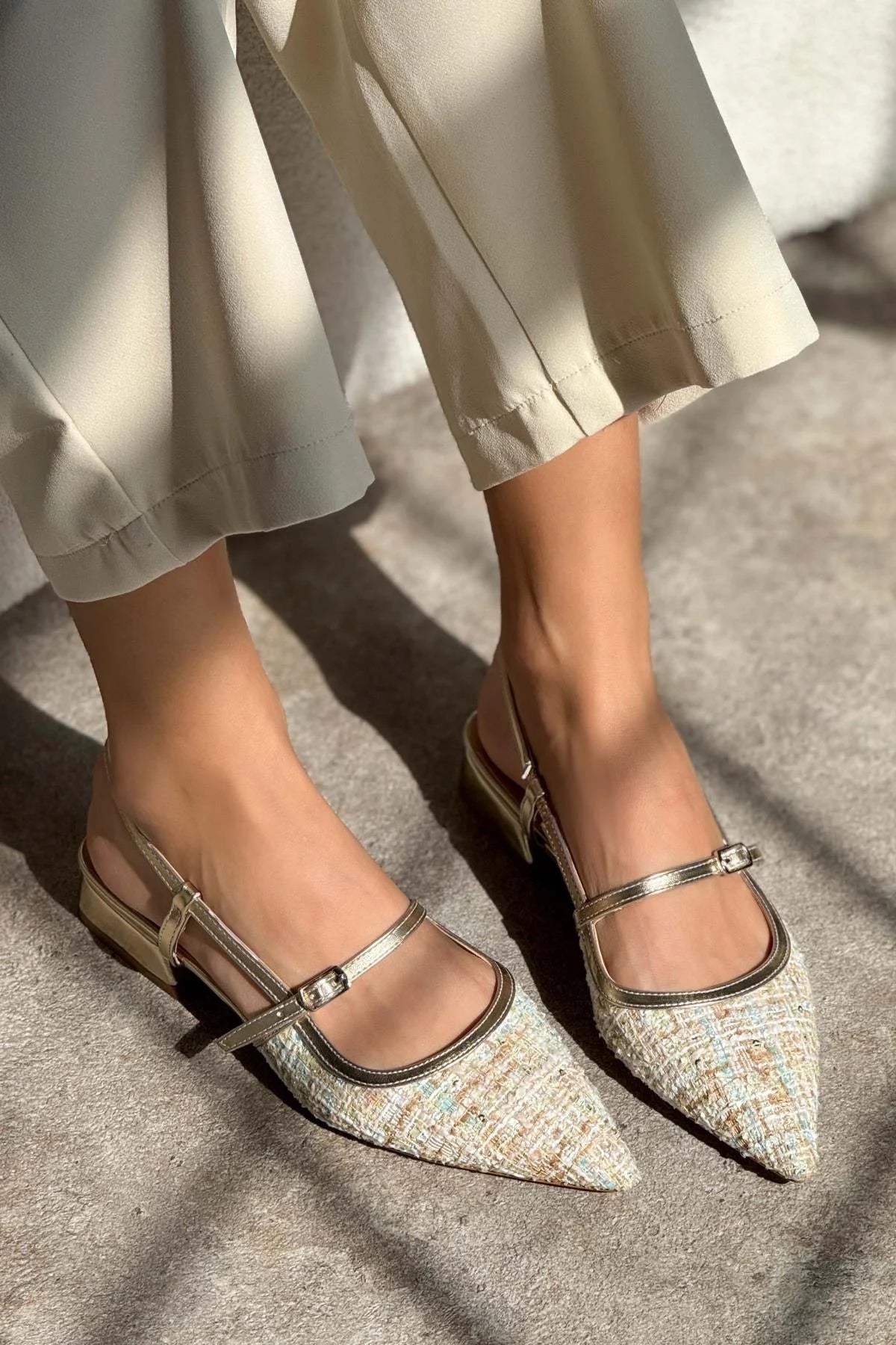 X-HARMONY COLORFUL KILIM GOLD DETAIL BELT DETAIL POINTED TOE SHORT HEEL WOMEN'S BALLERINA | Flats | FOOTWEAR | Loafers X-HARMONY COLORFUL KILIM GOLD DETAIL BELT DETAIL POINTED TOE SHORT HEEL WOMEN'S BALLERINA | Flats | FOOTWEAR | Loafers