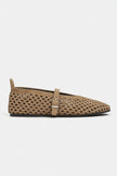 BELINDA Rome Beige Suede Leather Studded Buckle Detail Women’s Ballerina Flats