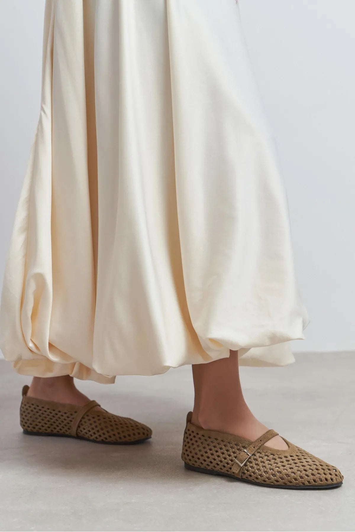 BELINDA Rome Beige Suede Leather Studded Buckle Detail Women’s Ballerina Flats