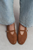 BELINDA Tan Suede Leather Studded Buckle Detail Women’s Ballerina Flats