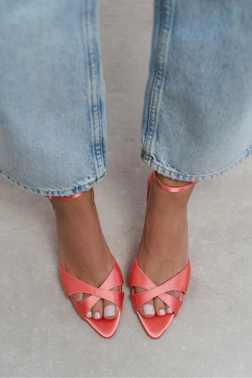 MONICA Salmon Satin Ankle Strap Detail Women’s Stiletto Heels