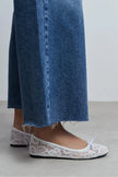 MAGNI White Lace Embroidered Bow Detail Women’s Ballet Flats