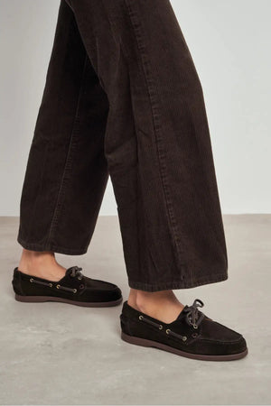 JAVED BROWN FLAT SOLE LACE-UP DETAIL WOMEN'S BALLERINA SHOES