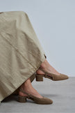 S-HARMONY Dark Beige Suede Square Toe Buckle Detail Low Heel Women’s Ballet Flats