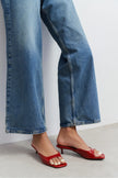 Hazel Red Rustic Patterned Square-Toe Women's Slim-Heeled Slippers