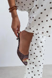 PROMISE Brown Polka Dot Patterned Pointed-Toe Women's Heeled Slippers