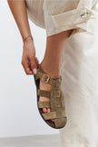 ORBIT Rome Beige Suede Genuine Leather Buckle Detail Flat Women’s Sandals