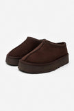 SWEET BROWN SUEDE FLAT-SOLED HOME SLIPPERS WITH FUR INSIDE