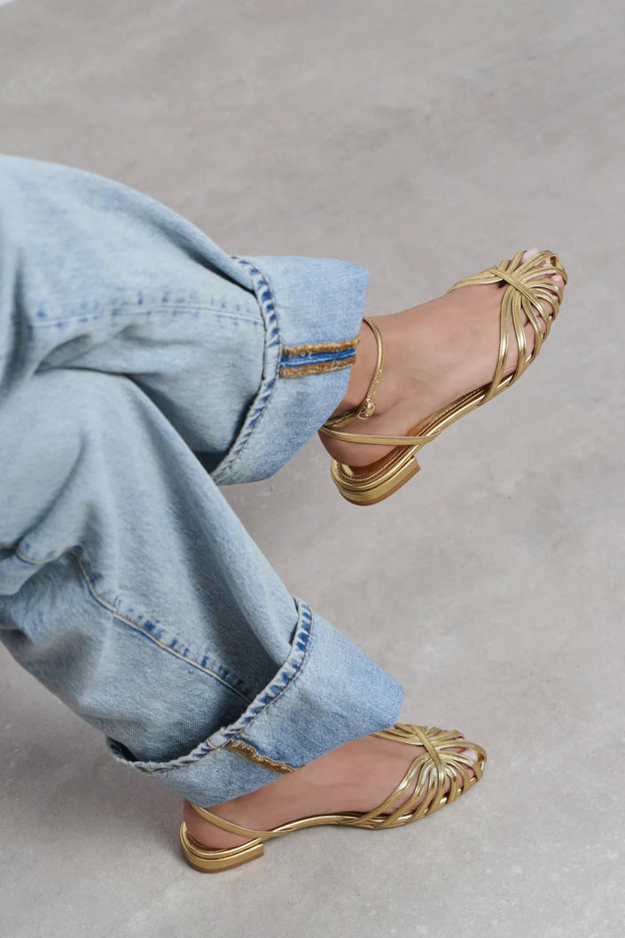 PIKA Gold Metallic Buckle Detail Women’s Sandal Flats