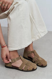 MARCEL Rome Beige Suede Genuine Leather Buckle Detail Women’s Flat Sandals