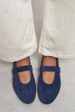 Tectum Navy Blue Suede Genuine Leather Medium-Band Flat Women's Ballet Flats